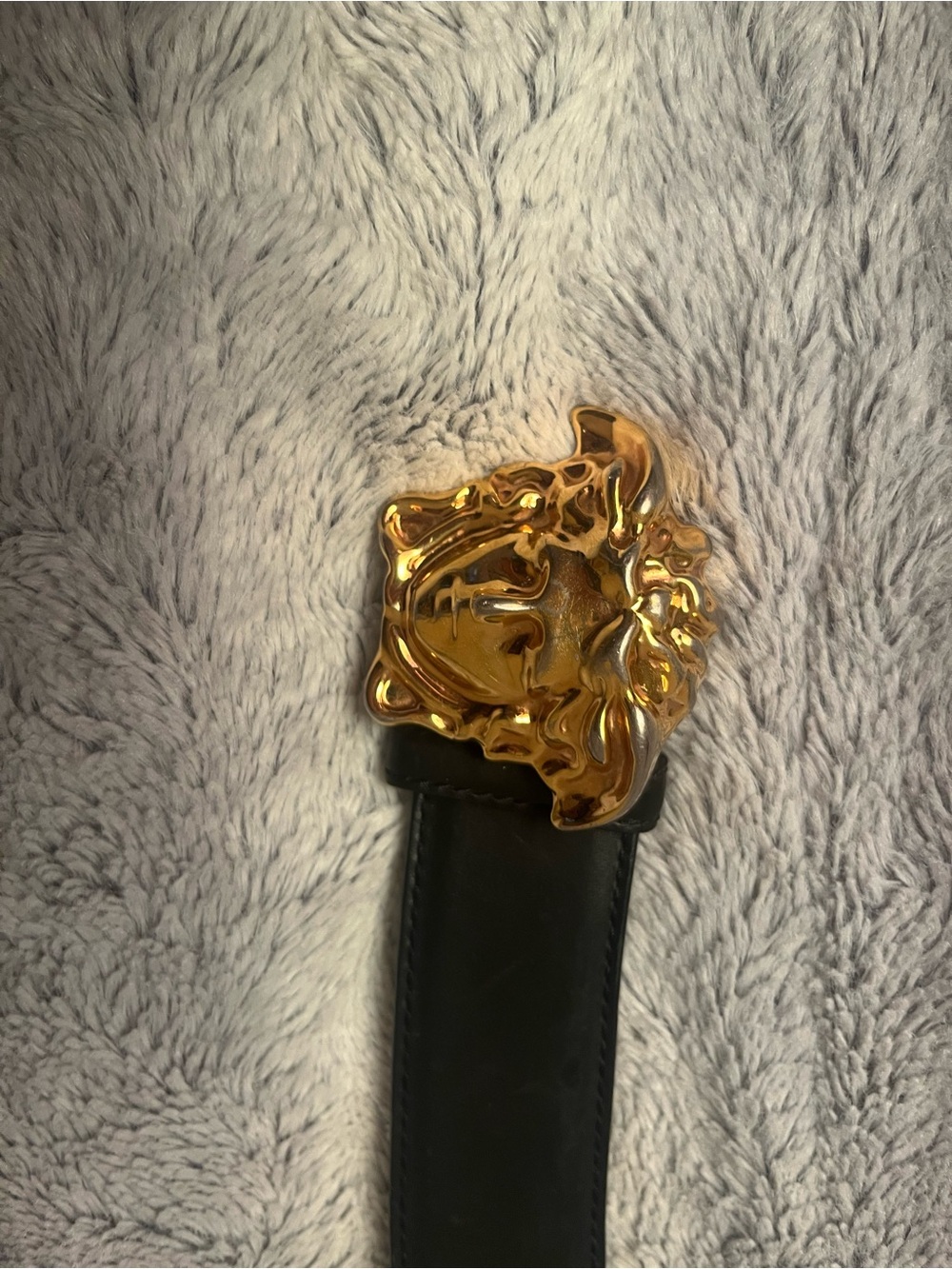 Louis Vuitton Black Leather Belt with Sculpted Gold Buckle
